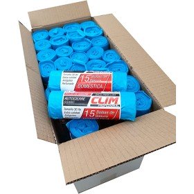 Clim Profesional Bolsas basura autocierre 30L azul 55x60. 15 uds. Caja 56 rollos